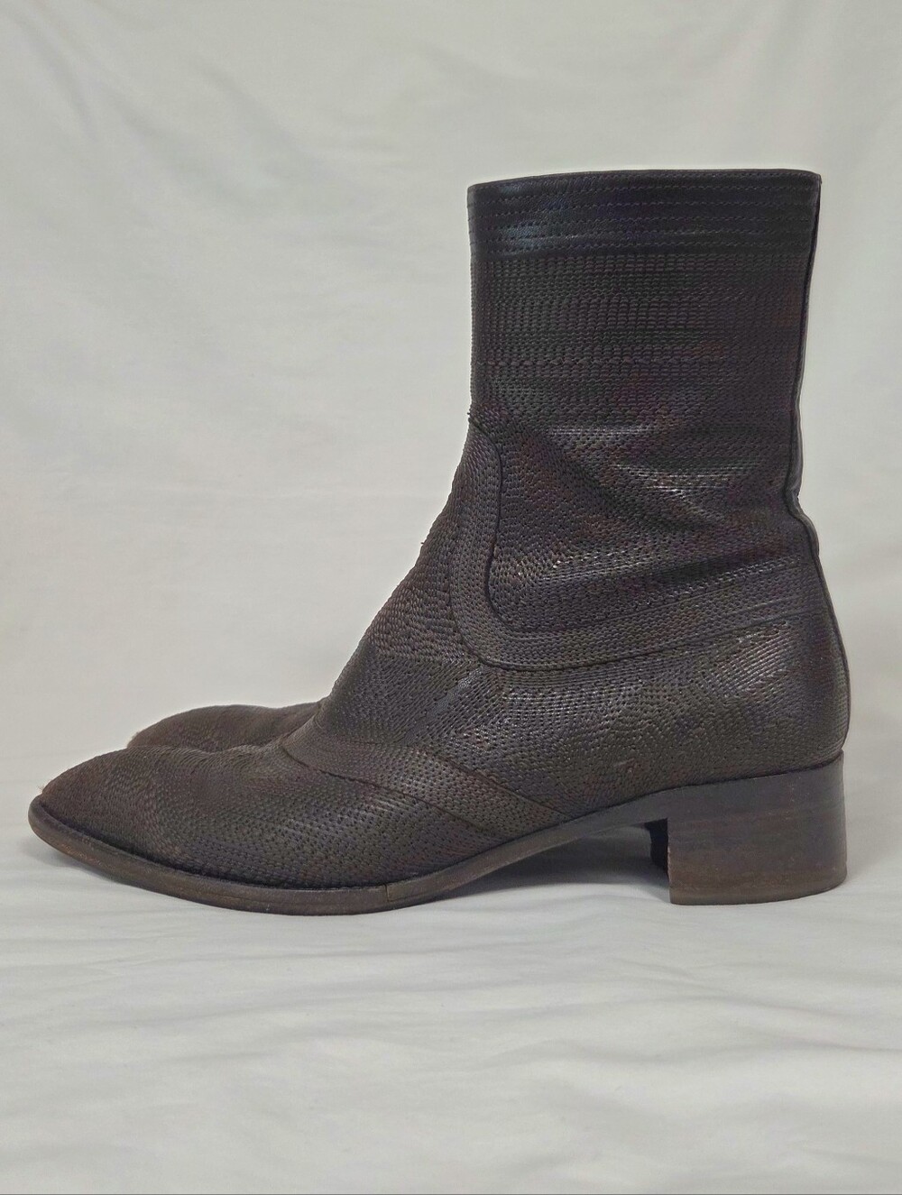 Jil Sander Brown Embroidered Block Heel Boot 37.5